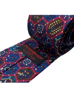 YVES SAINT LAURENT 100 % SILK TIE MENS BURGUNDY RED PURPLE